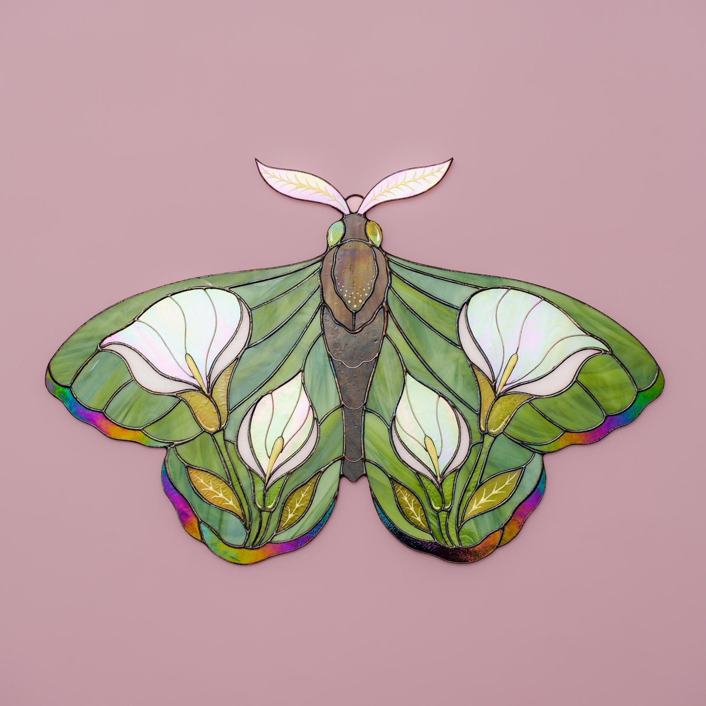Floral Moth Stained Glass Wall Hanging – Handmade Nature Decor & Gift