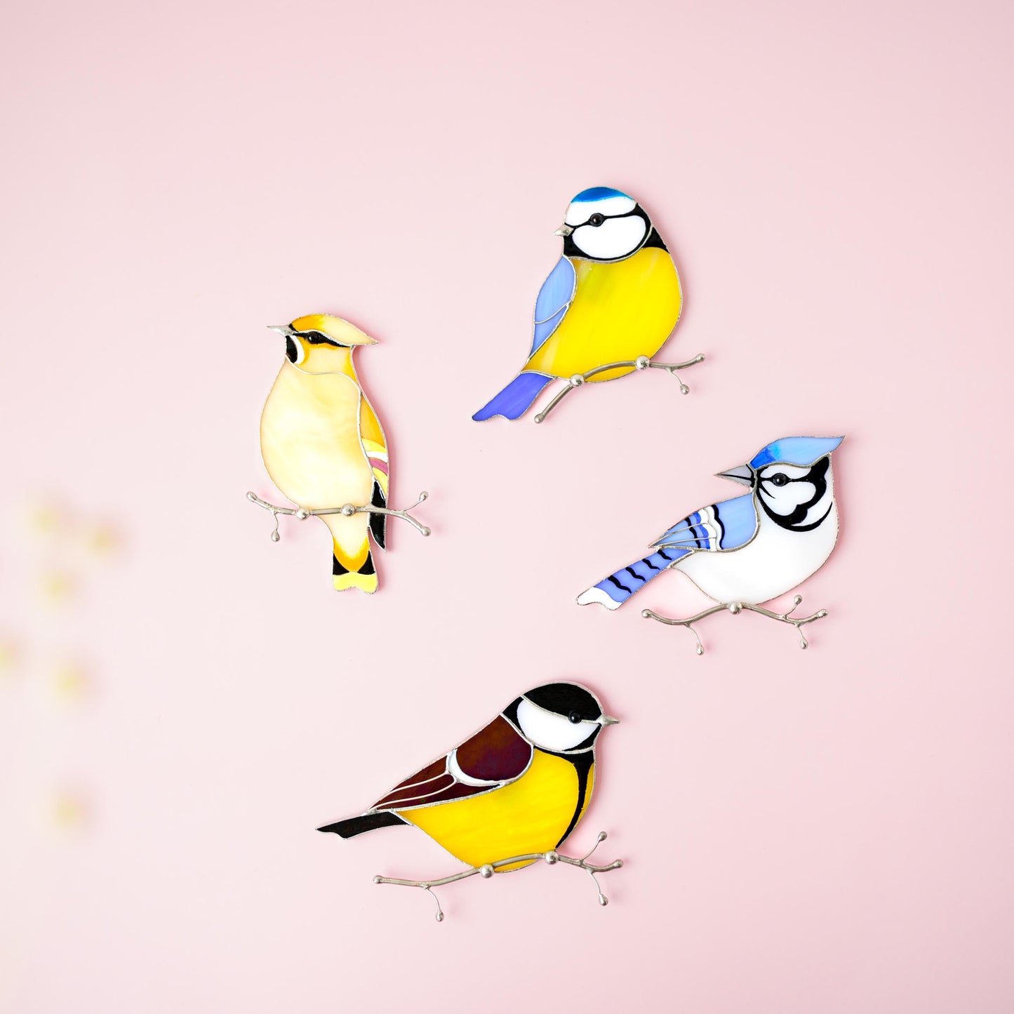 Cedar Waxwing Stained Glass Magnet – Handmade Bird Refrigerator Decor & Gift