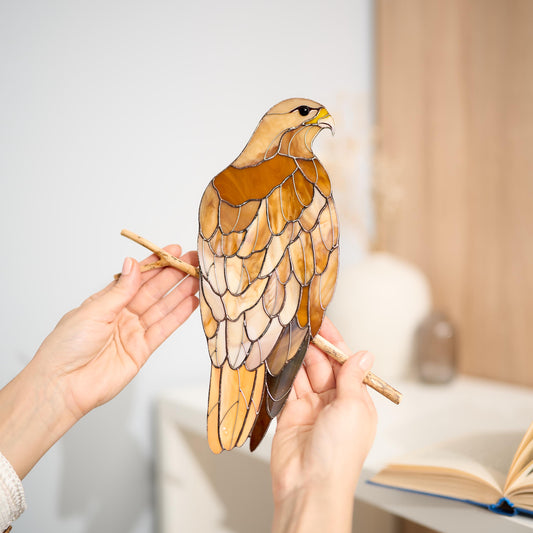 Hawk Stained Glass Wall Hanging - Bird of Prey on Branch
