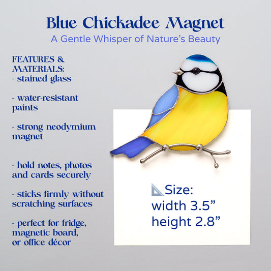 Blue Chickadee Stained Glass Magnet – Handmade Bird Refrigerator Decor & Gift