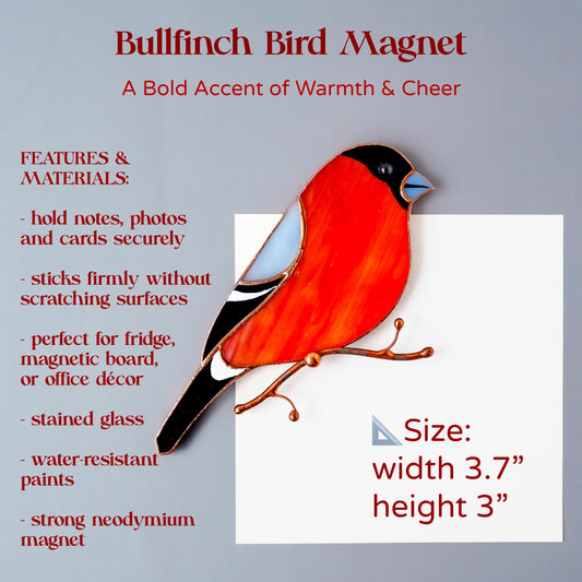 Bullfinch Stained Glass Magnet – Handmade Bird Refrigerator Decor & Gift
