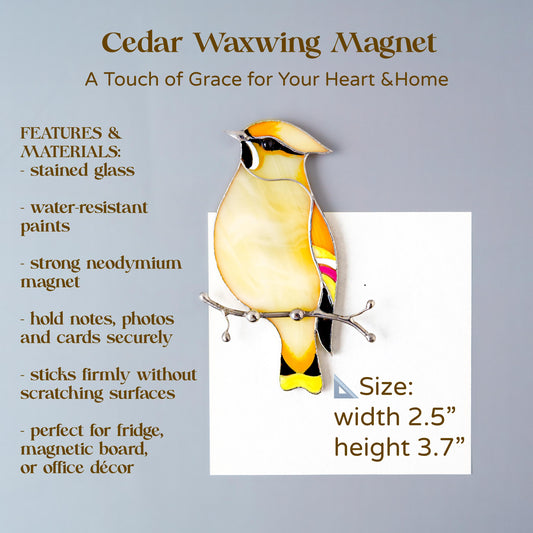 Cedar Waxwing Stained Glass Magnet – Handmade Bird Refrigerator Decor & Gift