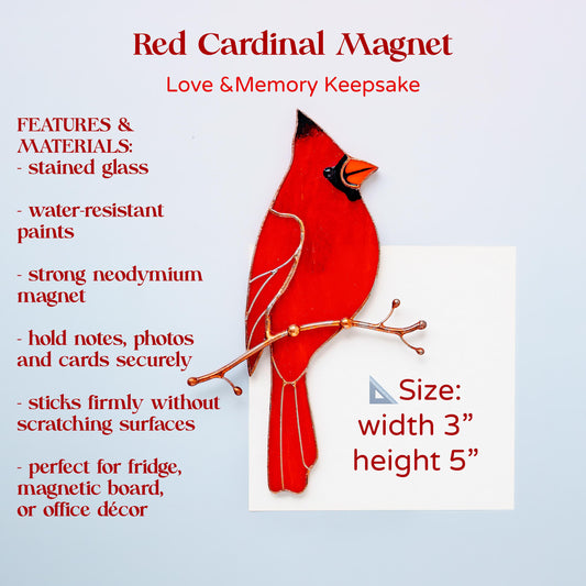Red Cardinal Stained Glass Magnet – Handmade Bird Refrigerator Decor & Gift