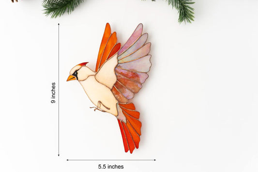 Female Red Cardinal Stained Glass Wall Hanging – Handmade Bird Decor & Gift