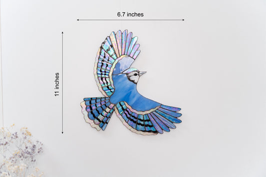 Blue Jay Stained Glass Wall Hanging - Handmade Bird Decor & Gift