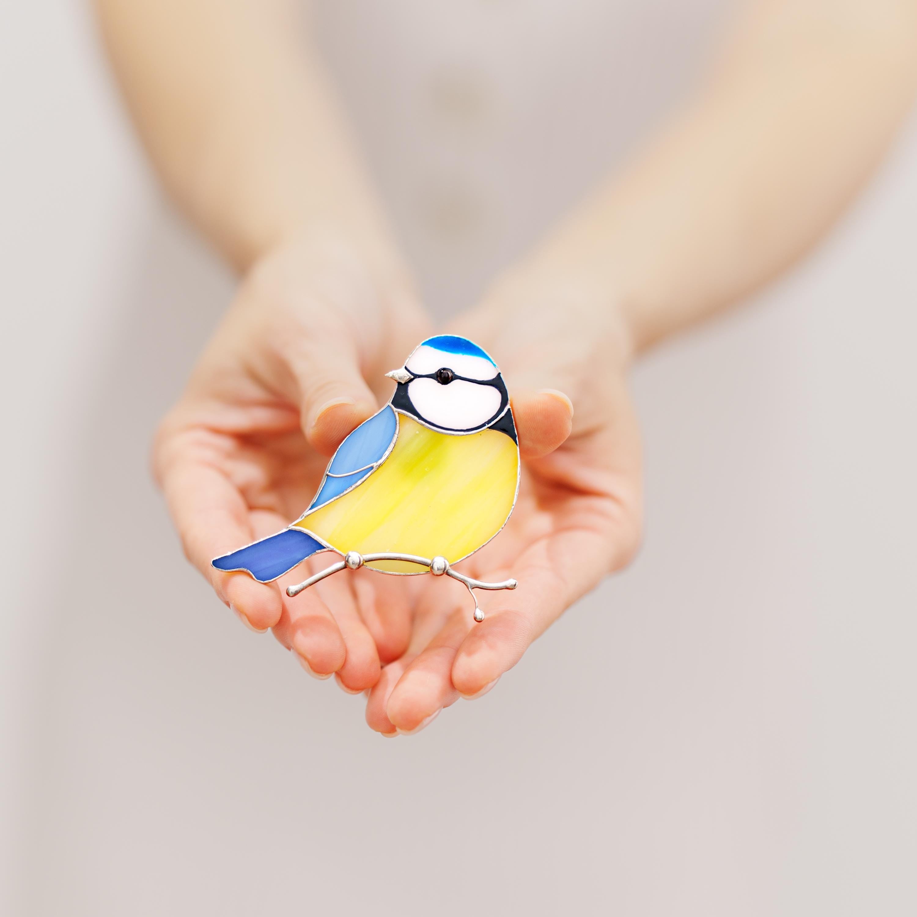 Blue Chickadee Stained Glass Magnet – Handmade Bird Refrigerator Decor & Gift