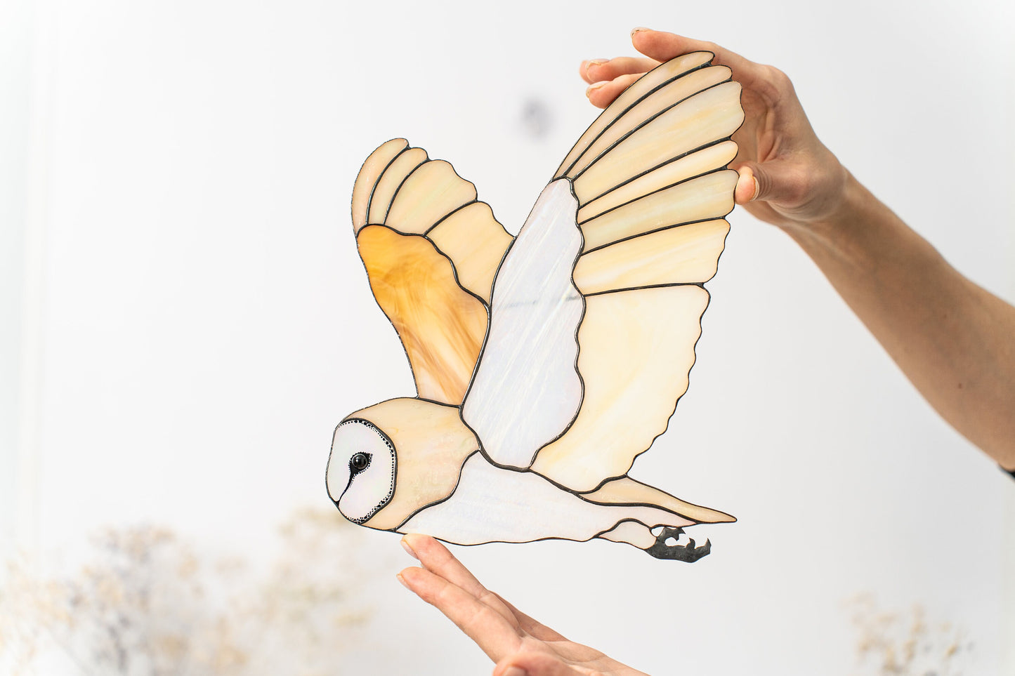 Barn Owl Stained Glass Wall Hanging – Woodland Bird Decor