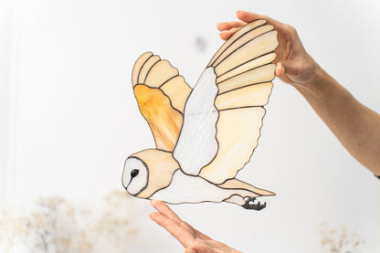 Barn Owl Stained Glass Wall Hanging – Woodland Bird Decor