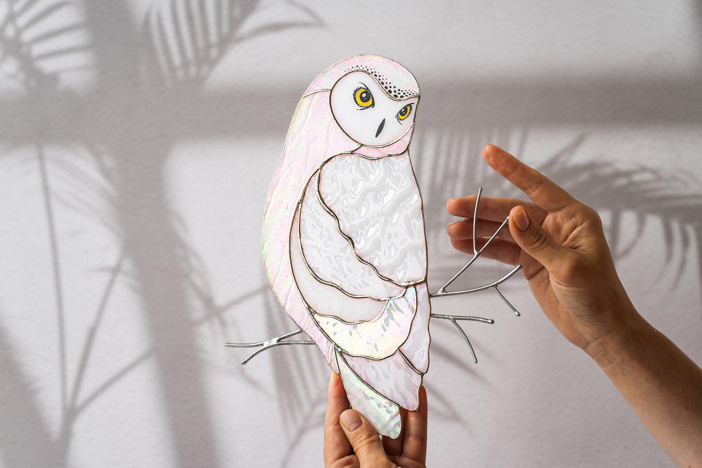 Snowy Owl Stained Glass Wall Hanging – Handmade Bird Decor & Gift