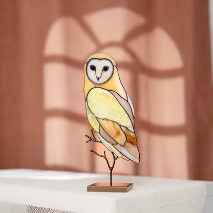 Barn Owl Stained Glass Table Decor – Woodland Handmade Glass Art
