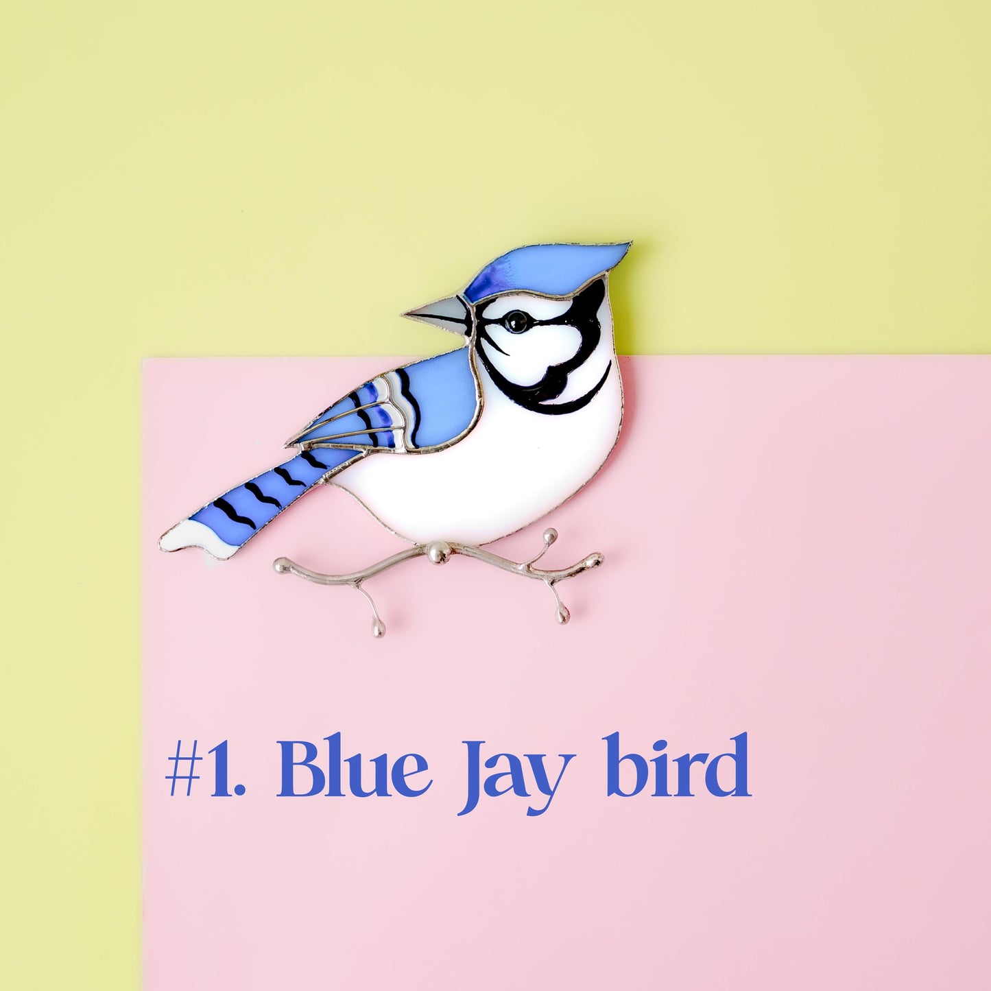 Blue Jay Stained Glass Magnet – Handmade Bird Refrigerator Decor & Gift