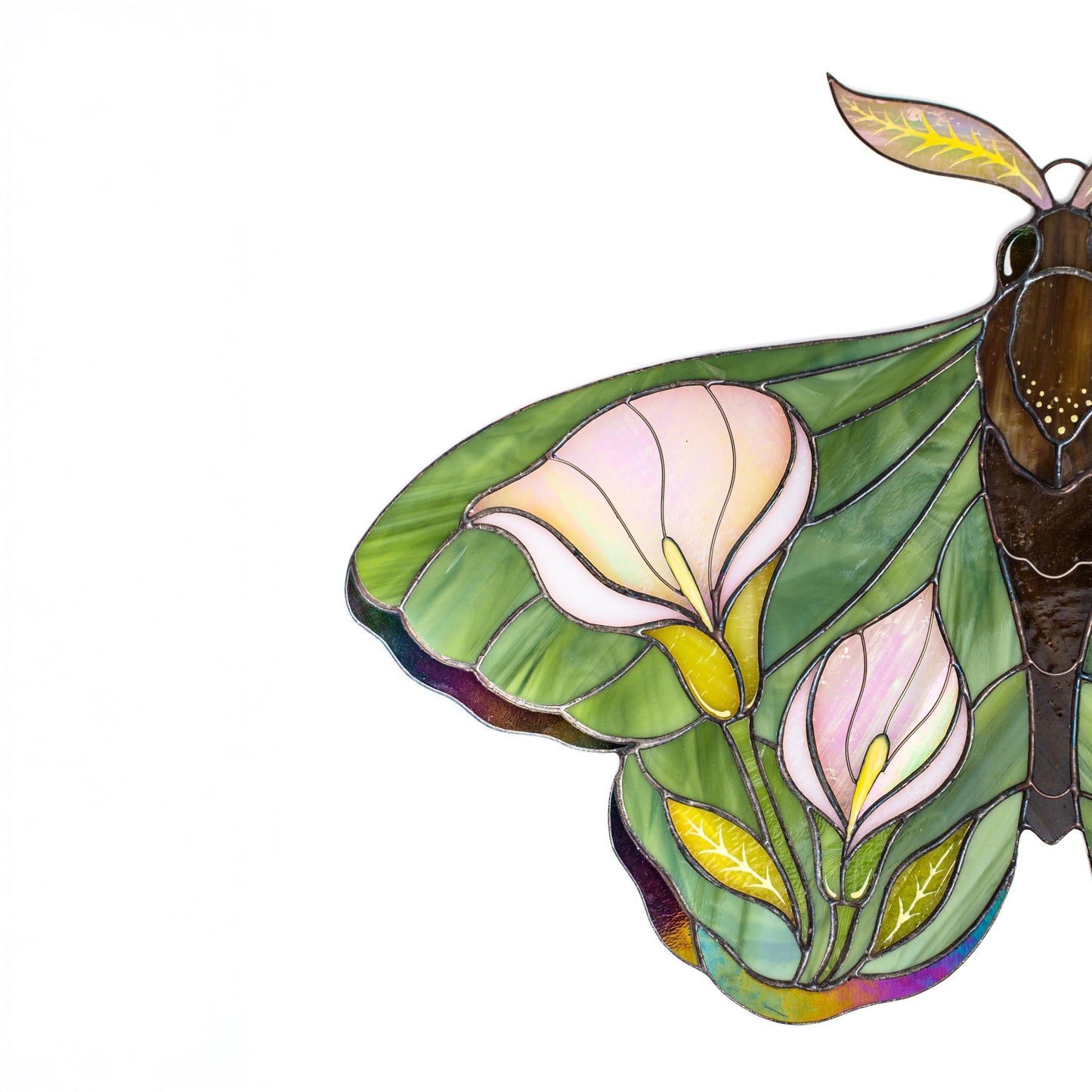 Floral Moth Stained Glass Wall Hanging – Handmade Nature Decor & Gift
