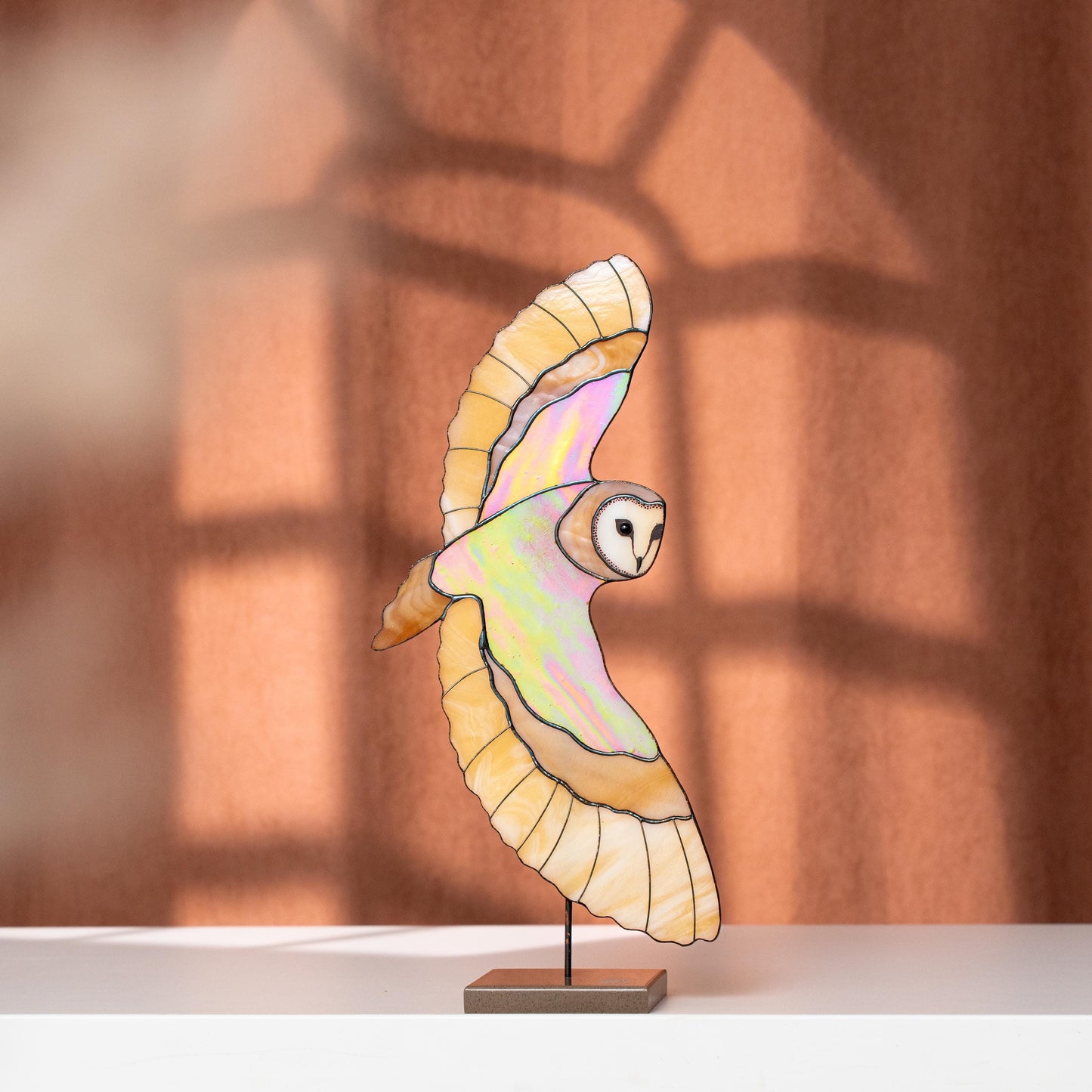 Barn Owl Stained Glass Table Decor – Nature Inspired Glass Art