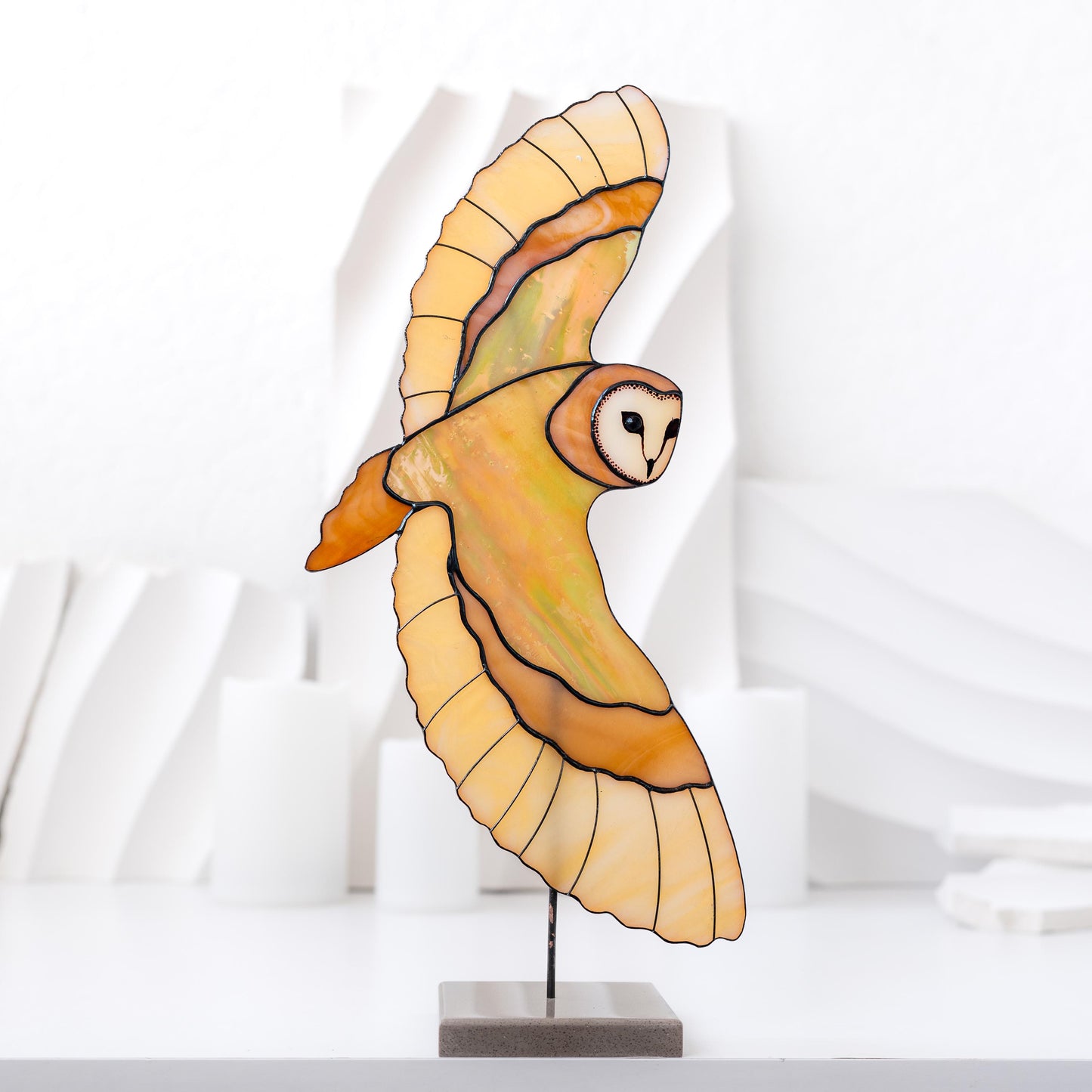 Barn Owl Stained Glass Table Decor – Nature Inspired Glass Art