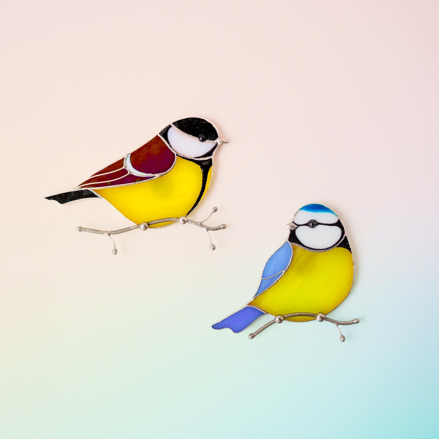 Blue Chickadee Stained Glass Magnet – Handmade Bird Refrigerator Decor & Gift