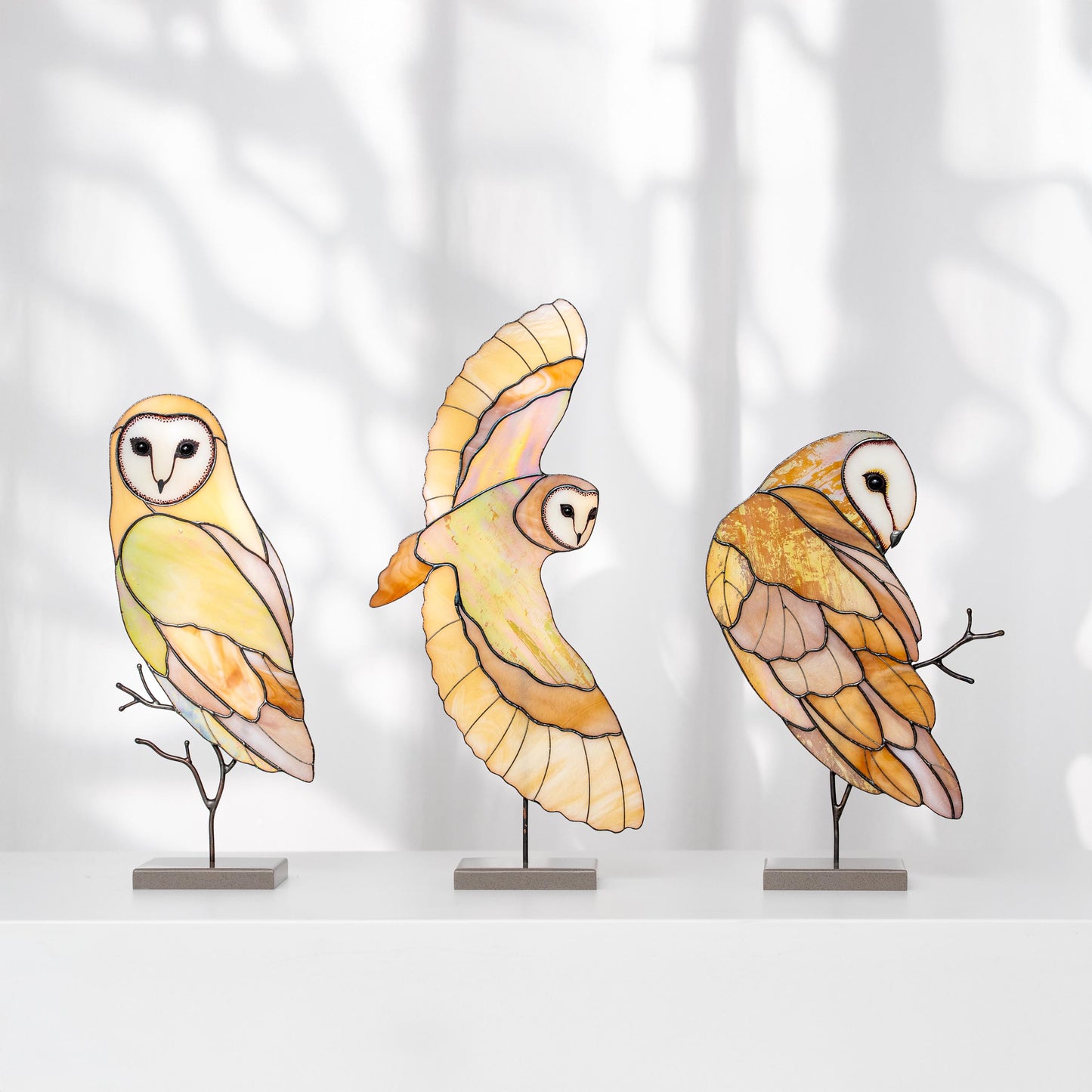 Barn Owl Stained Glass Table Decor – Nature Inspired Glass Art