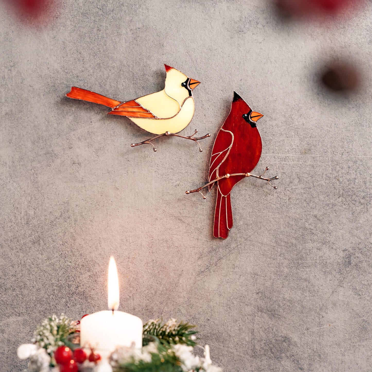 Red Cardinal Stained Glass Magnet – Handmade Bird Refrigerator Decor & Gift