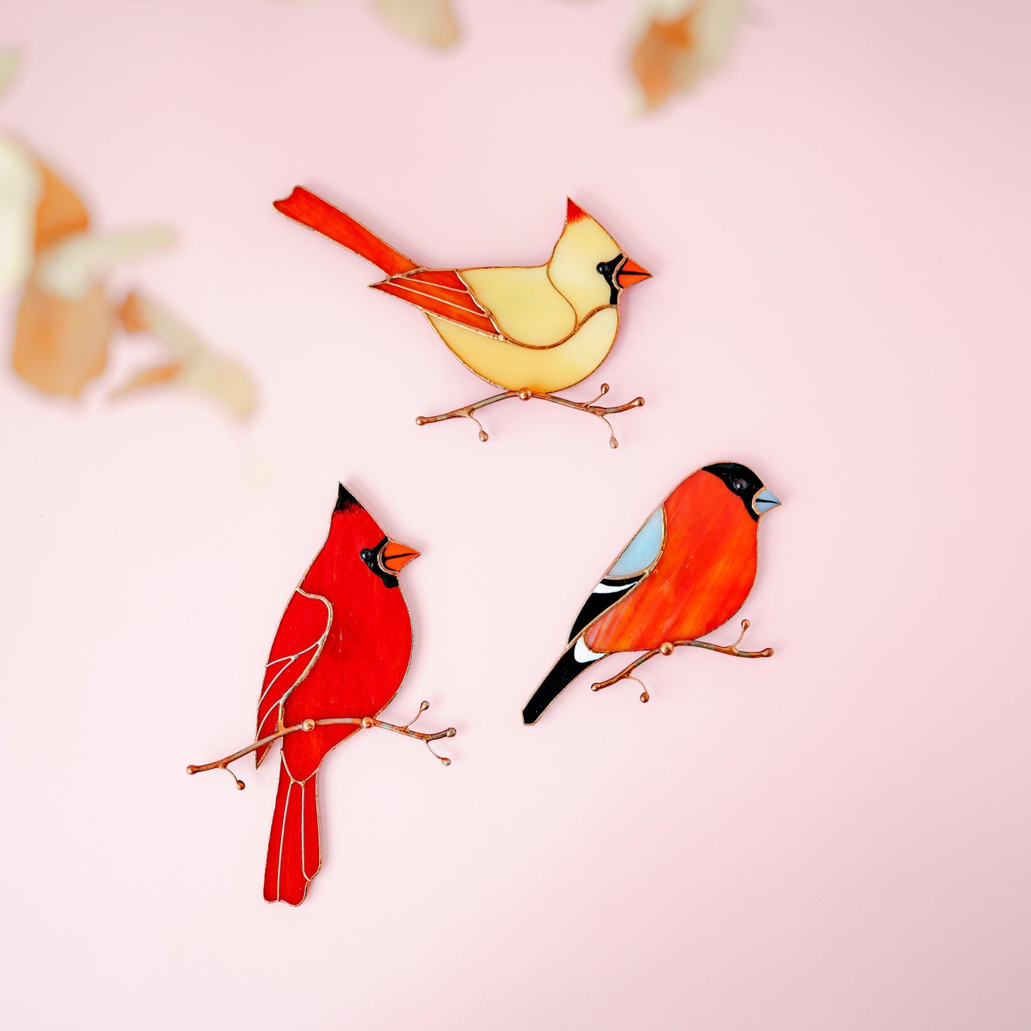 Bullfinch Stained Glass Magnet – Handmade Bird Refrigerator Decor & Gift