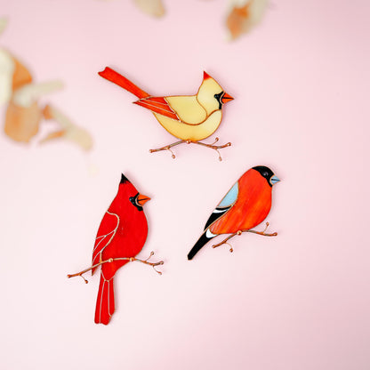 Bullfinch Stained Glass Magnet – Handmade Bird Refrigerator Decor & Gift