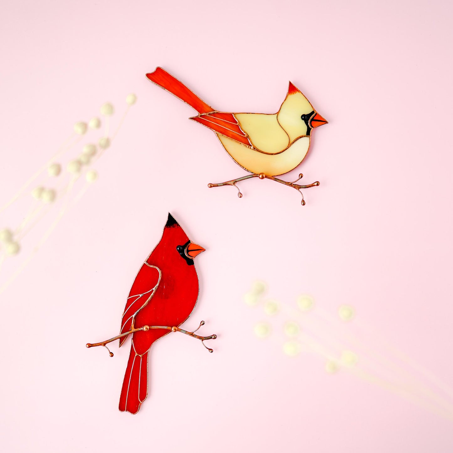 Red Cardinal Stained Glass Magnet – Handmade Bird Refrigerator Decor & Gift