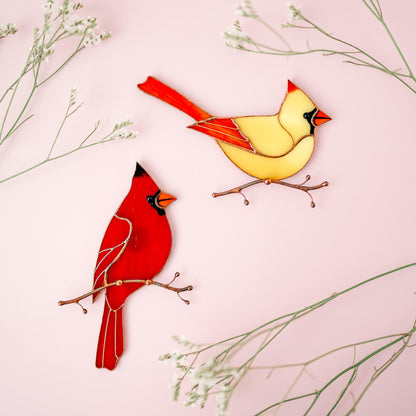 Female Cardinal Stained Glass Magnet – Handmade Bird Refrigerator Decor & Gift