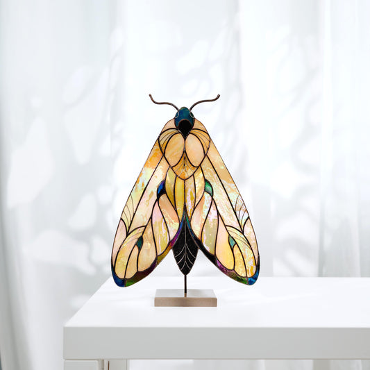 Moth Stained Glass Table Decor – Boho Handmade Glass Art