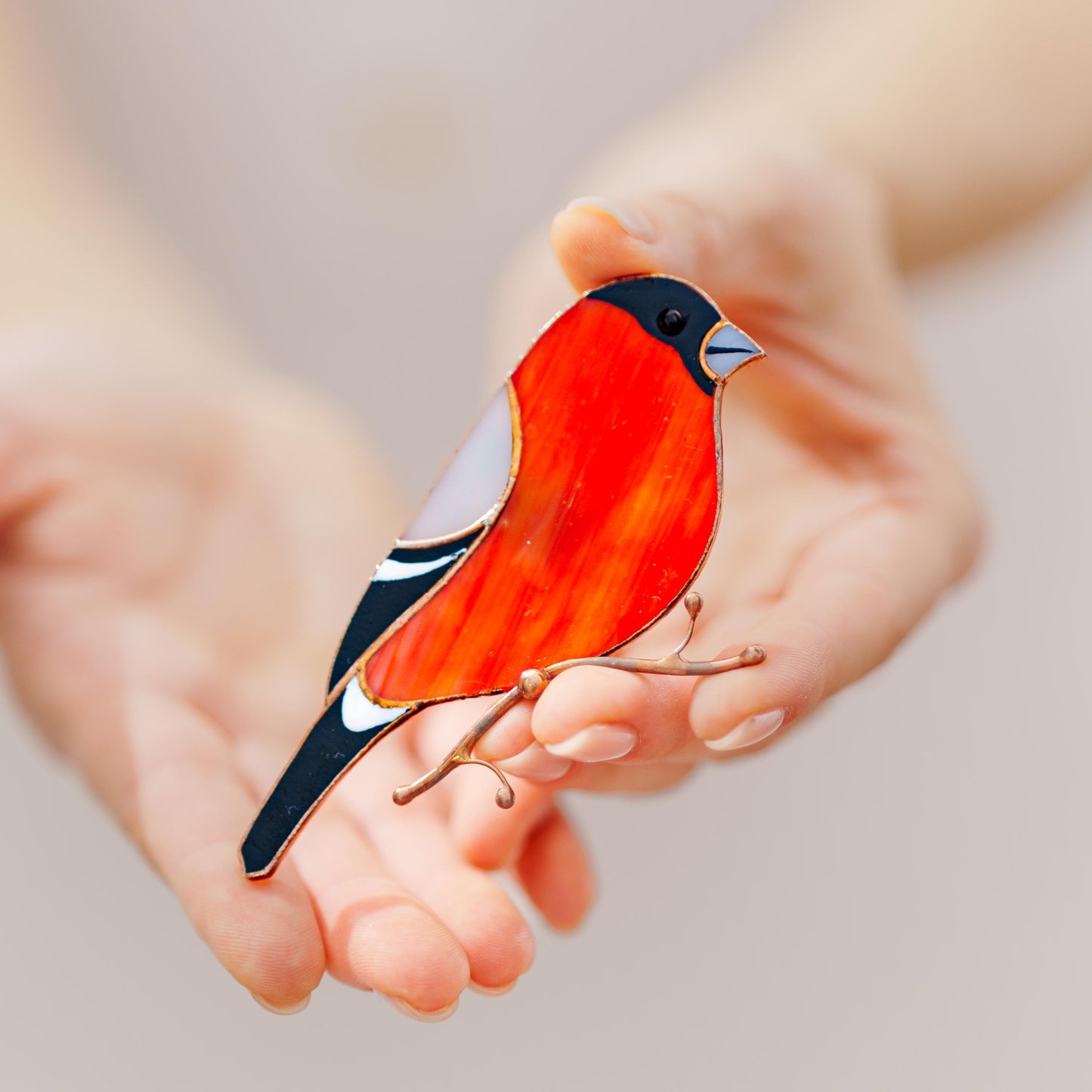 Bullfinch Stained Glass Magnet – Handmade Bird Refrigerator Decor & Gift