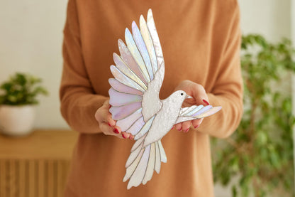 White Dove Stained Glass Wall Hanging – Handmade Bird Decor & Gift