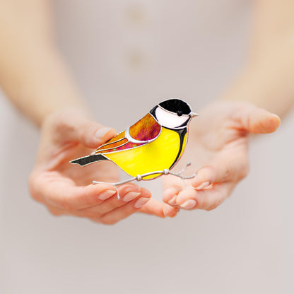 Brown Chickadee Stained Glass Magnet – Handmade Bird Refrigerator Decor & Gift