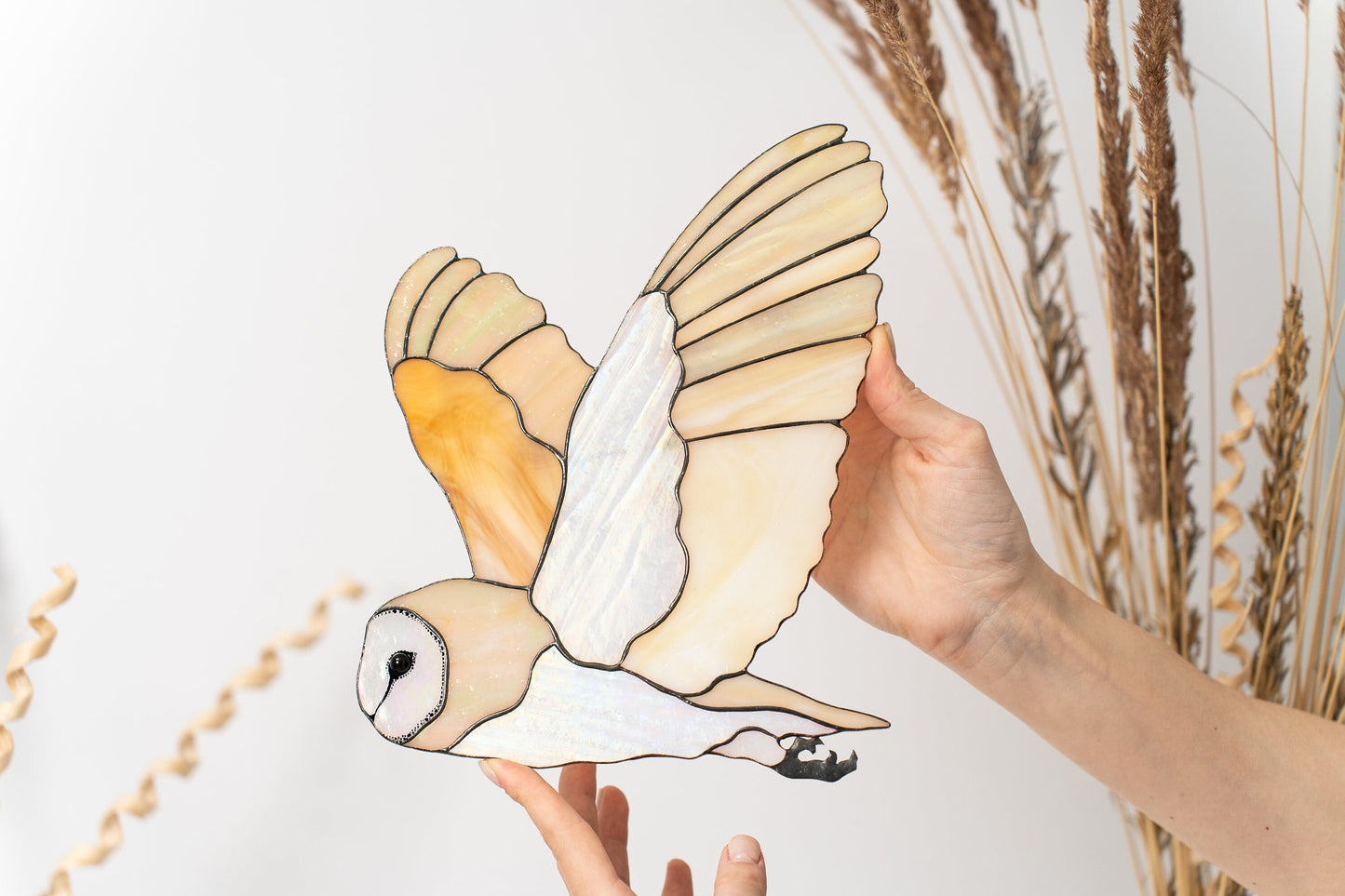 Barn Owl Stained Glass Wall Hanging – Woodland Bird Decor