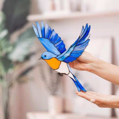 Sialia Stained Glass Wall Hanging – Handmade Bird Decor & Gift