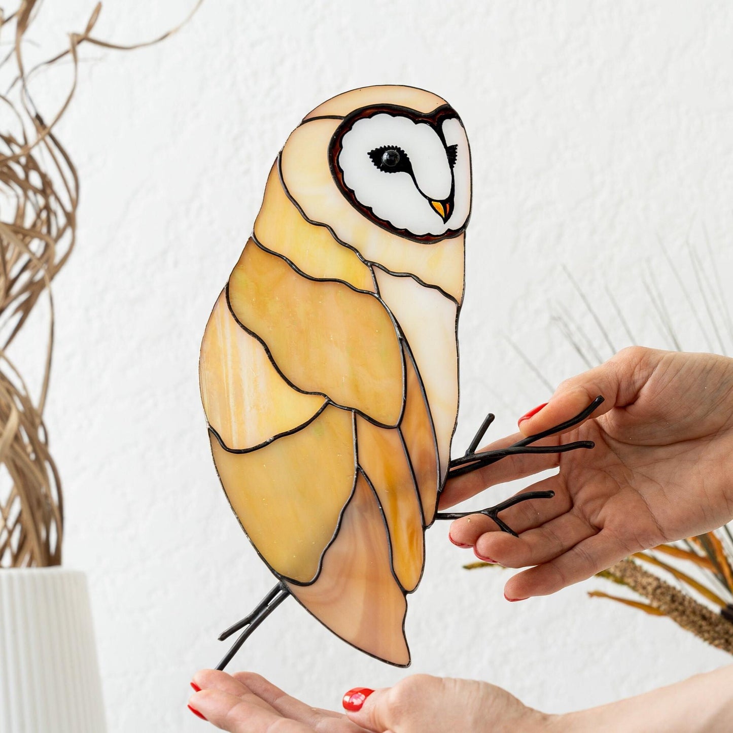 Barn Owl Stained Glass Wall Hanging – Handmade Bird Decor & Gift