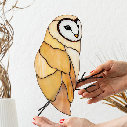 Barn Owl Stained Glass Wall Hanging – Handmade Bird Decor & Gift
