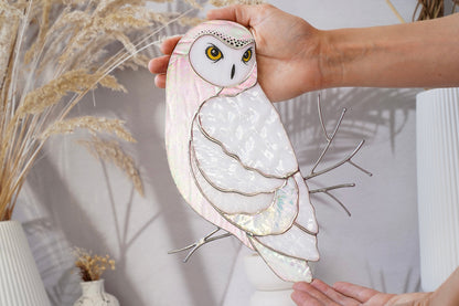 Snowy Owl Stained Glass Wall Hanging – Handmade Bird Decor & Gift
