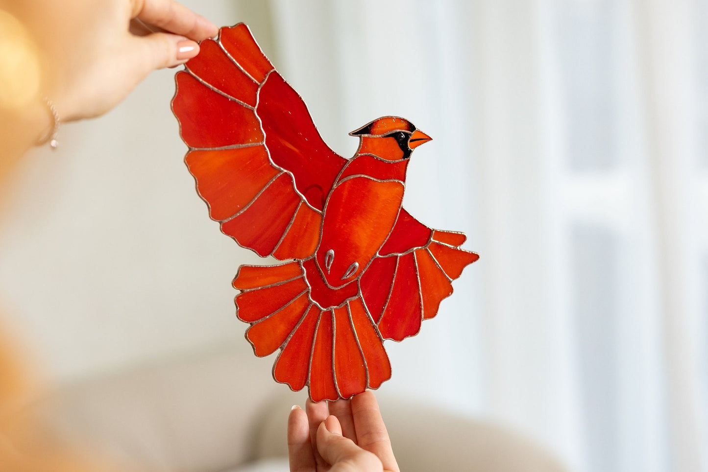 Stained Glass Red Cardinal Wall Hanging – Holiday Memorial Decor