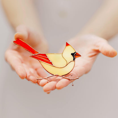 Female Cardinal Stained Glass Magnet – Handmade Bird Refrigerator Decor & Gift