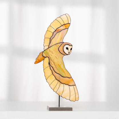 Barn Owl Stained Glass Table Decor – Nature Inspired Glass Art