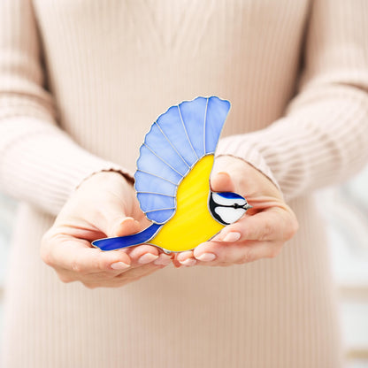 Flying Tit Stained Glass Magnet – Handmade Bird Refrigerator Decor & Gift