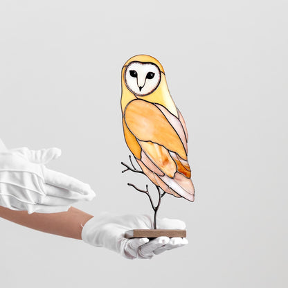 Barn Owl Stained Glass Table Decor – Woodland Handmade Glass Art