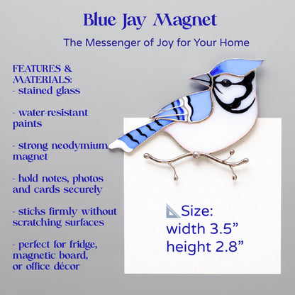 Blue Jay Stained Glass Magnet – Handmade Bird Refrigerator Decor & Gift
