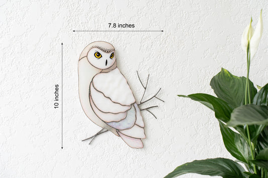 Snowy Owl Stained Glass Wall Hanging – Handmade Bird Decor & Gift