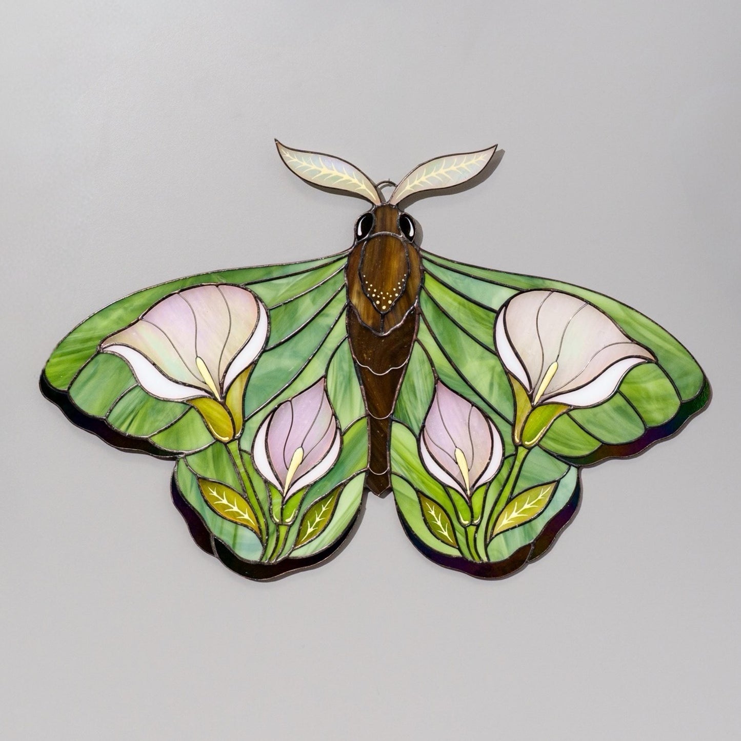 Floral Moth Stained Glass Wall Hanging – Handmade Nature Decor & Gift