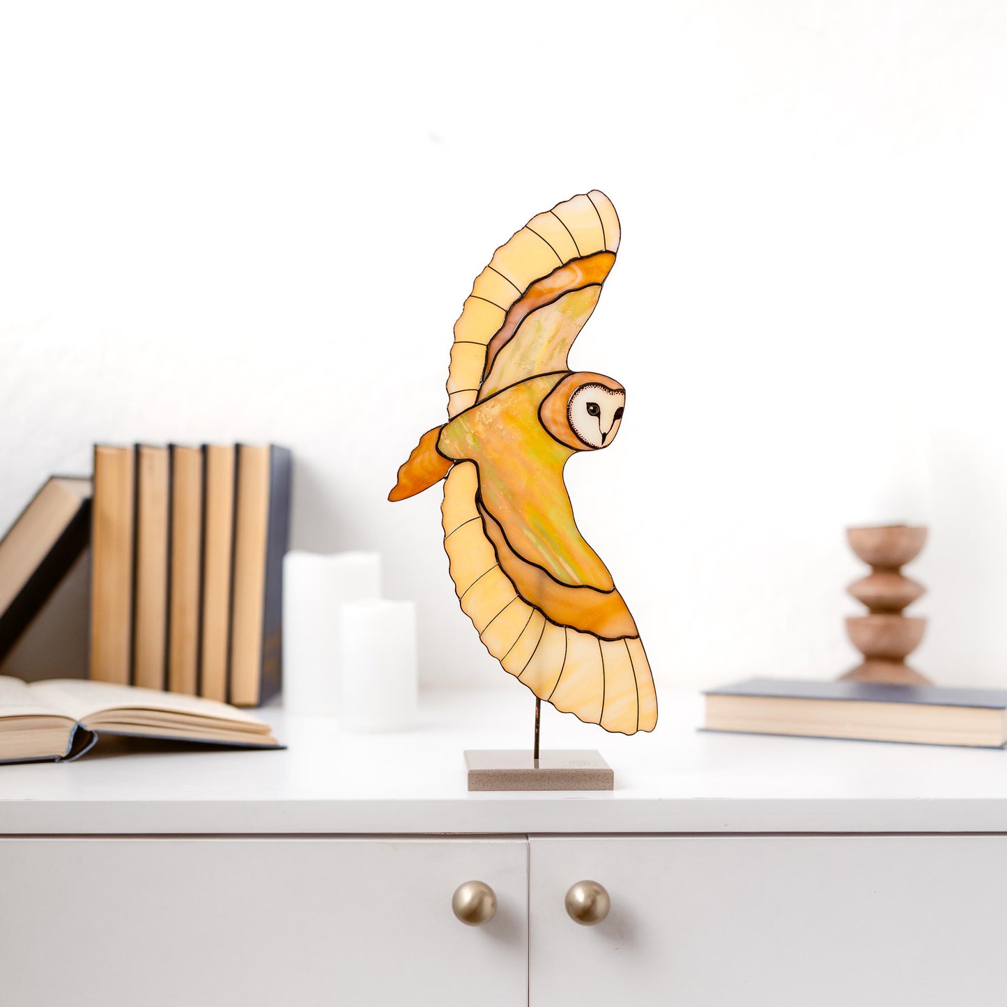 Barn Owl Stained Glass Table Decor – Nature Inspired Glass Art