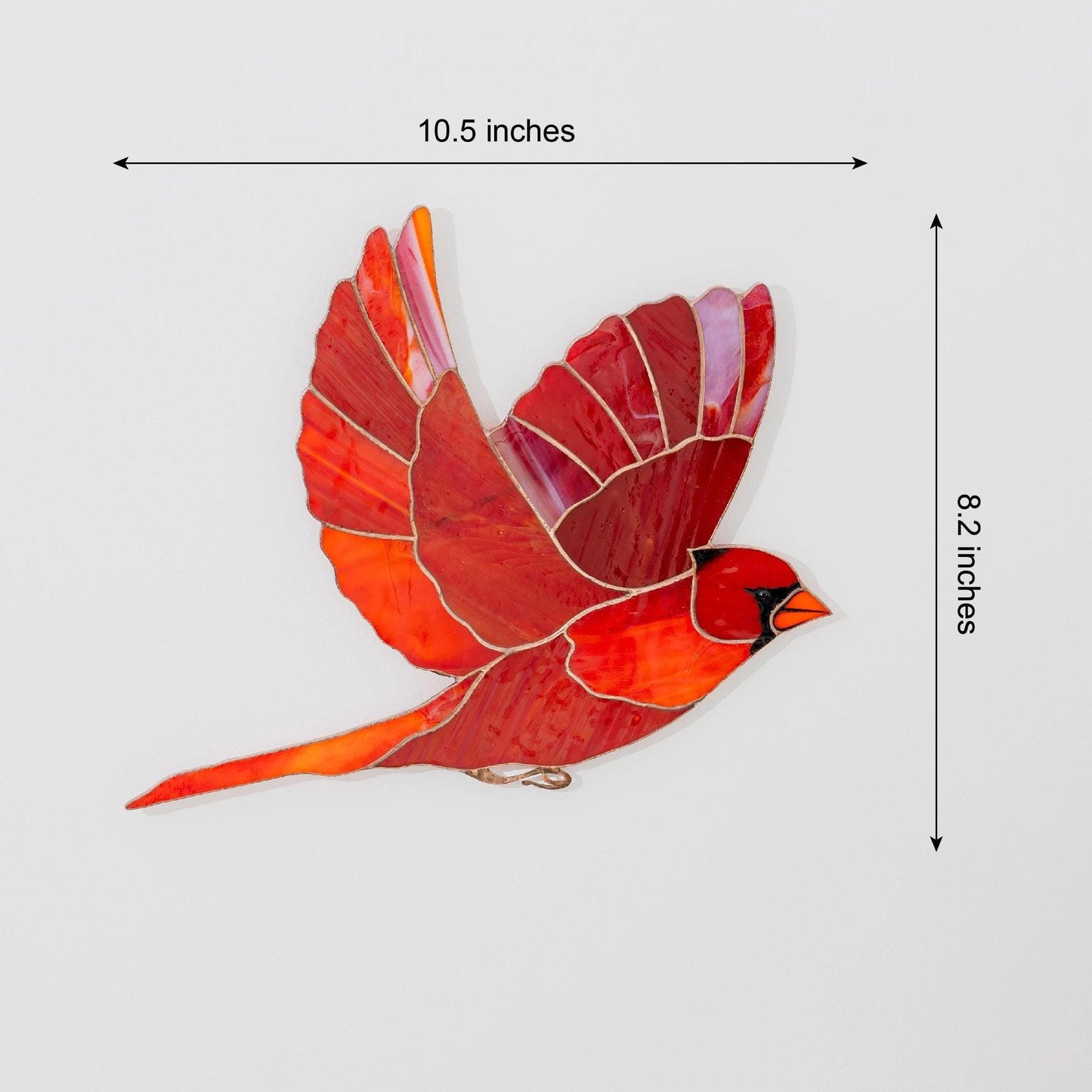 Flying Red Cardinal Stained Glass Wall Hanging – Handmade Bird Decor & Gift