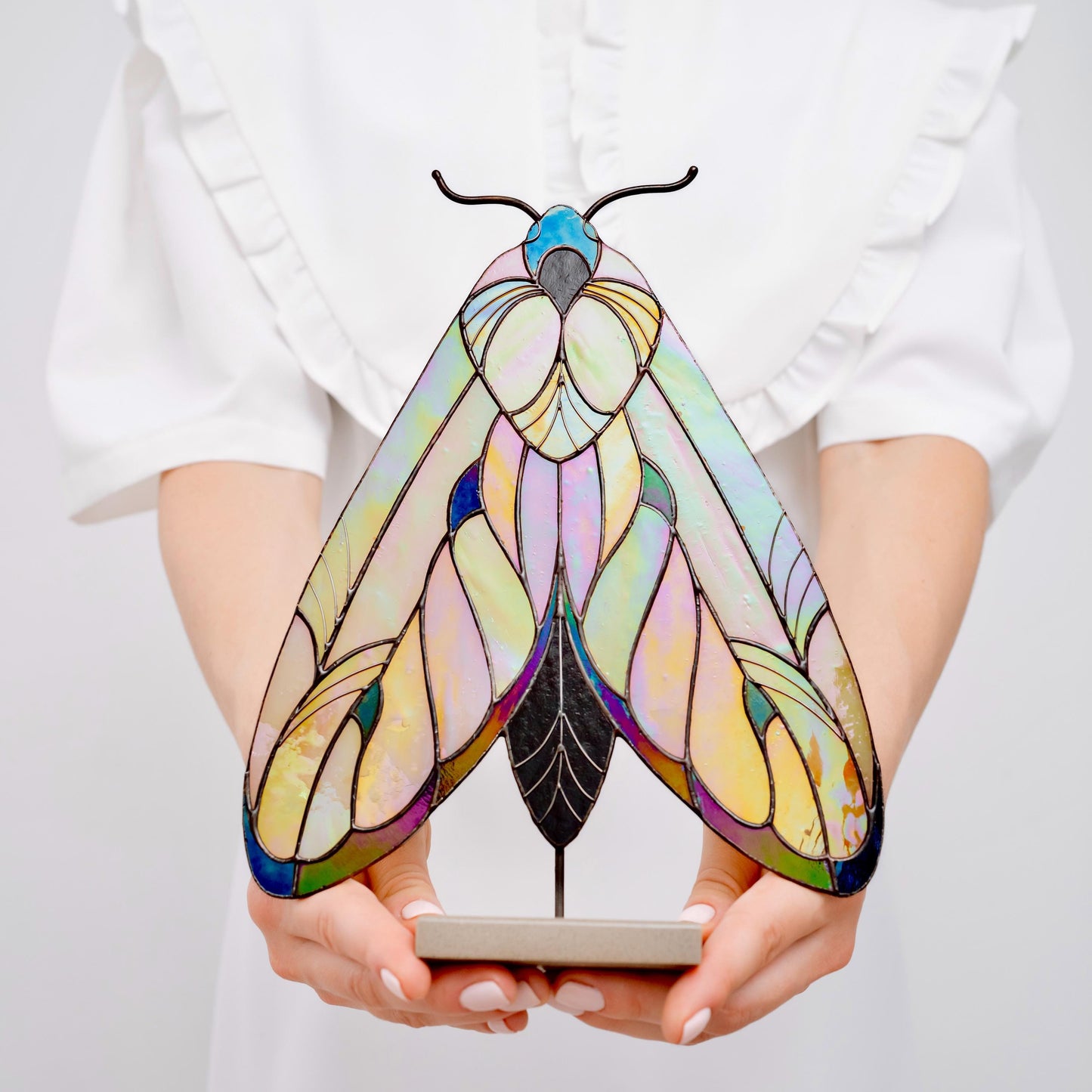 Moth Stained Glass Table Decor – Boho Handmade Glass Art