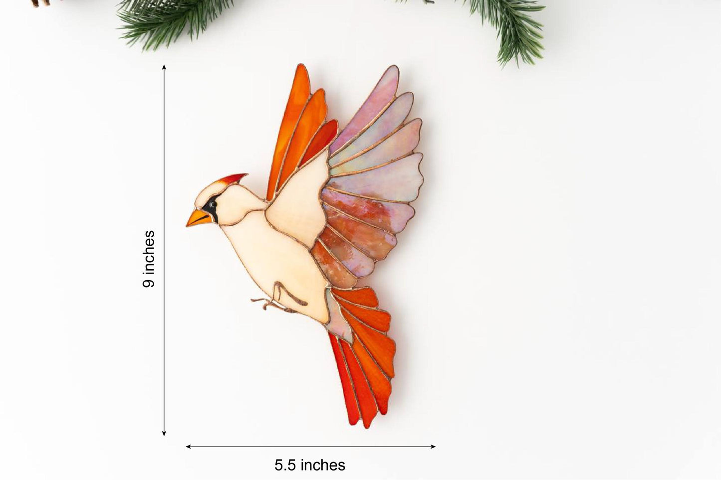 Female Red Cardinal Stained Glass Wall Hanging – Handmade Bird Decor & Gift