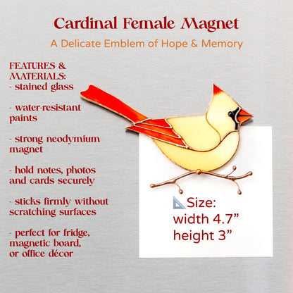 Female Cardinal Stained Glass Magnet – Handmade Bird Refrigerator Decor & Gift