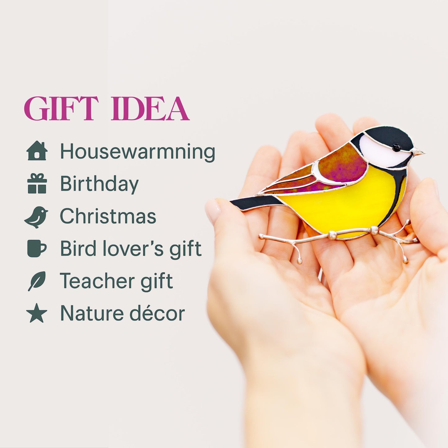 Brown Chickadee Stained Glass Magnet – Handmade Bird Refrigerator Decor & Gift