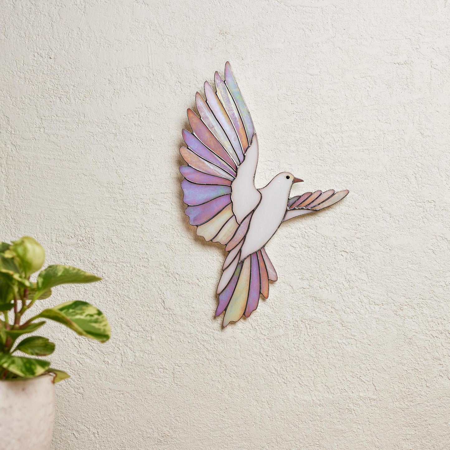 White Dove Stained Glass Wall Hanging – Handmade Bird Decor & Gift