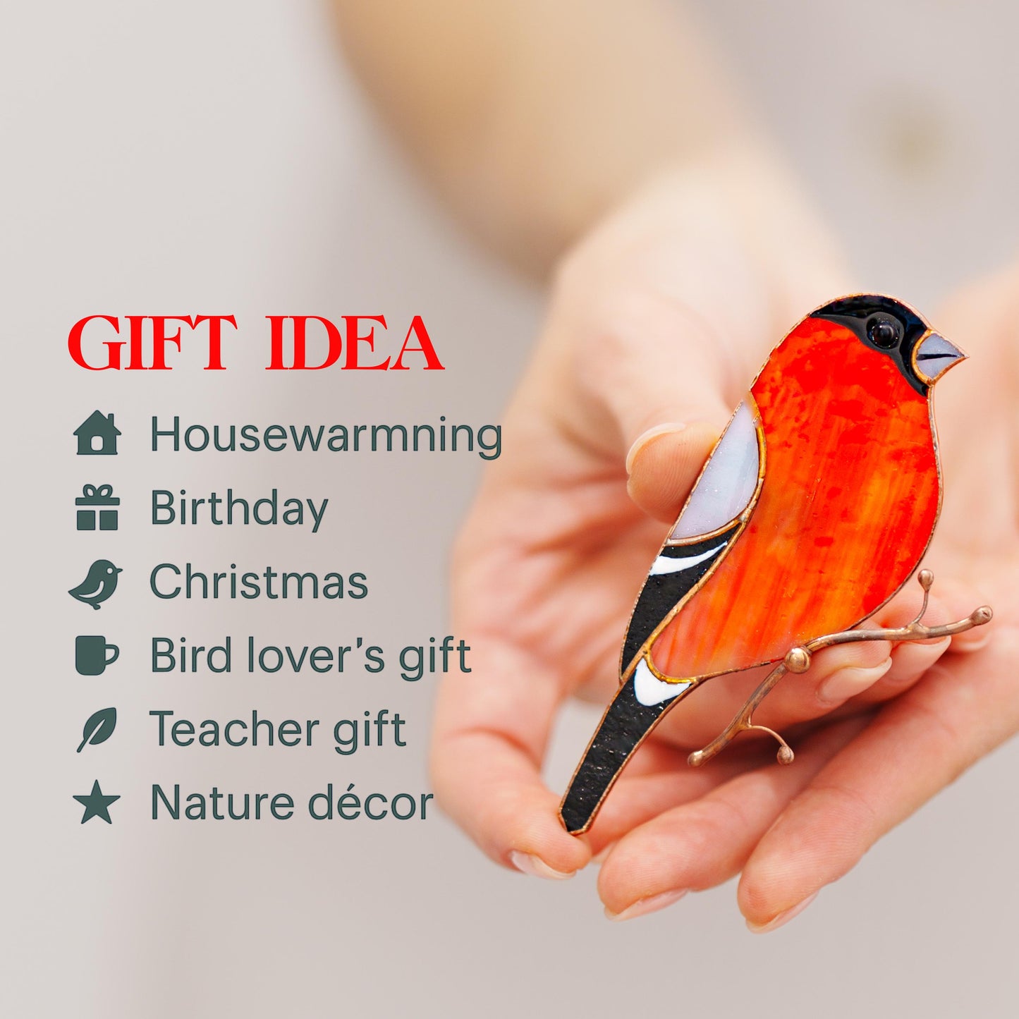 Bullfinch Stained Glass Magnet – Handmade Bird Refrigerator Decor & Gift